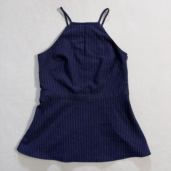 Banana Republic Tops - Banana Republic Navy Blue Stripe Sadie High Neck Peplum Top Camisole Tank 2